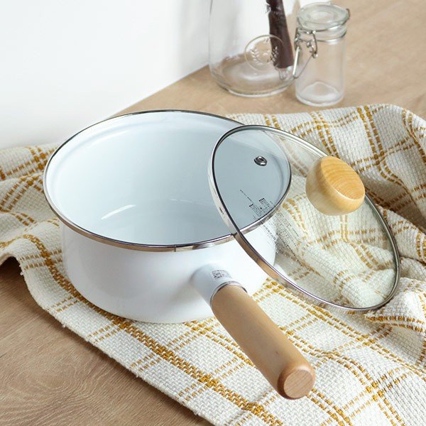 片手鍋 16cm IH対応 ホーロー 蓋付き アミュレット （ ガス火対応 直火