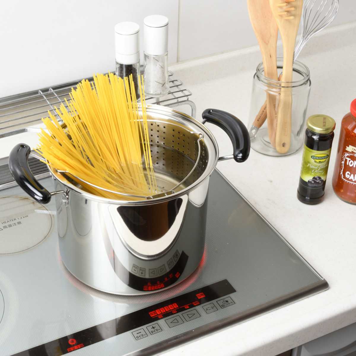 パスタ鍋 22cm IH対応 だんらん 目皿付き ガラス蓋付き ステンレス製