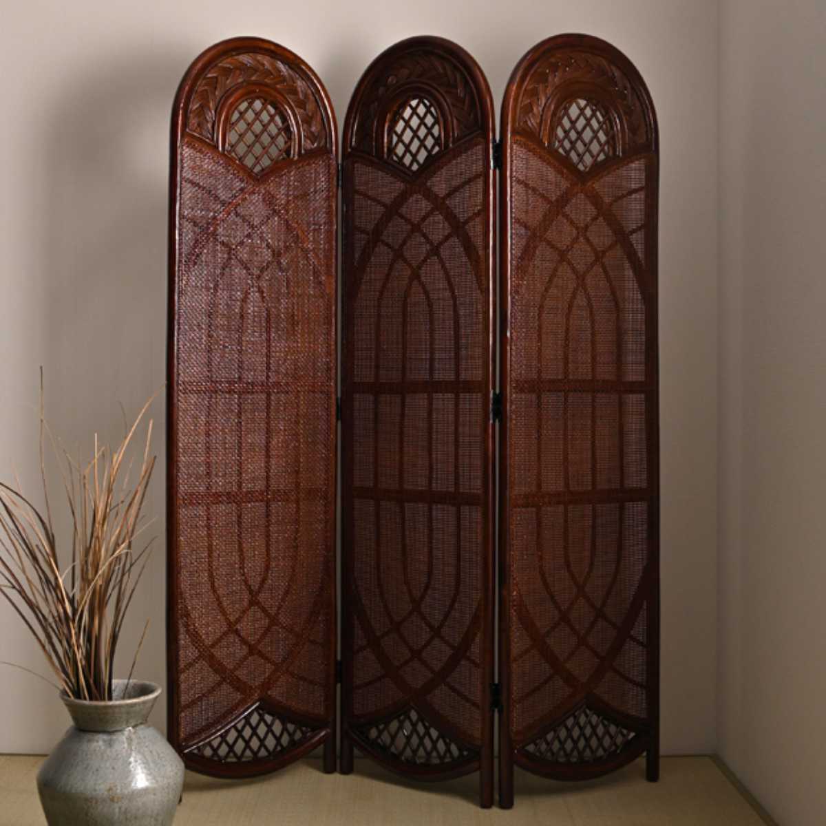 籐 スクリーン 間仕切り 3連 畳める （ ラタン パーテーション 目隠し