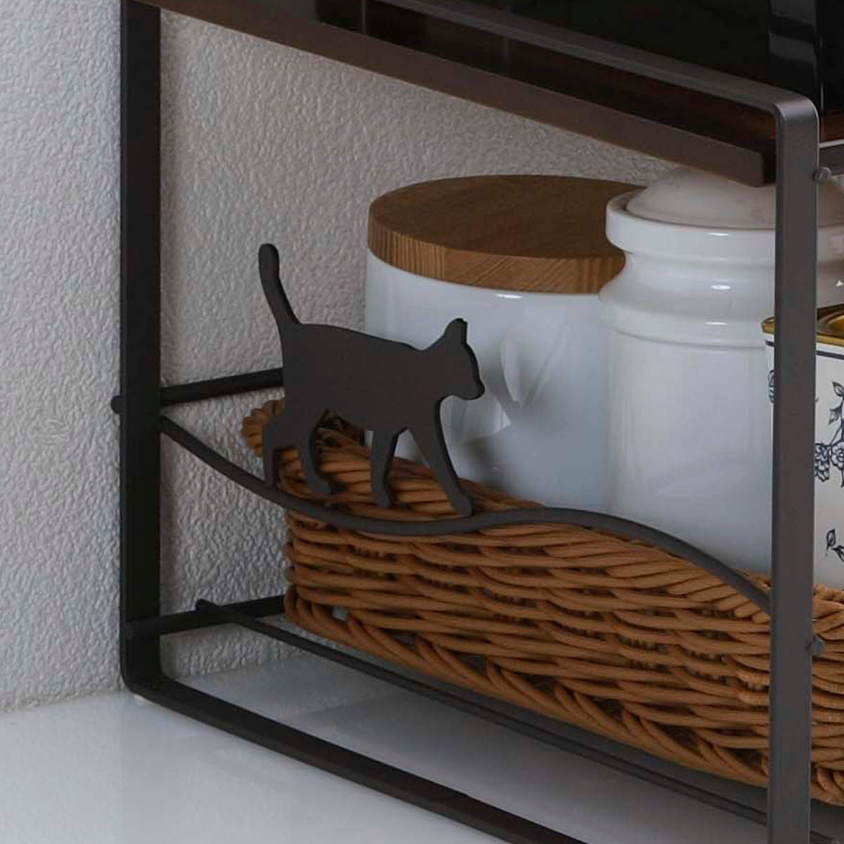 キッチンラック トースターラック ネコ （ バスケット付き スチール