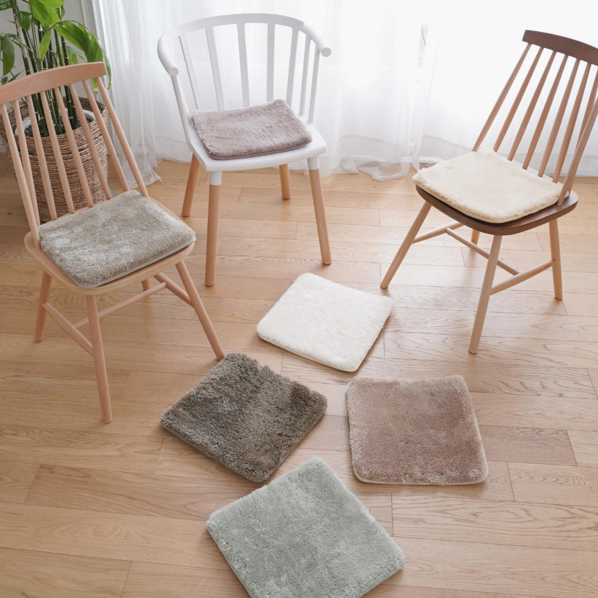 チェアパッド 2層ウレタン マイクロファイバー 四角 くすみカラー