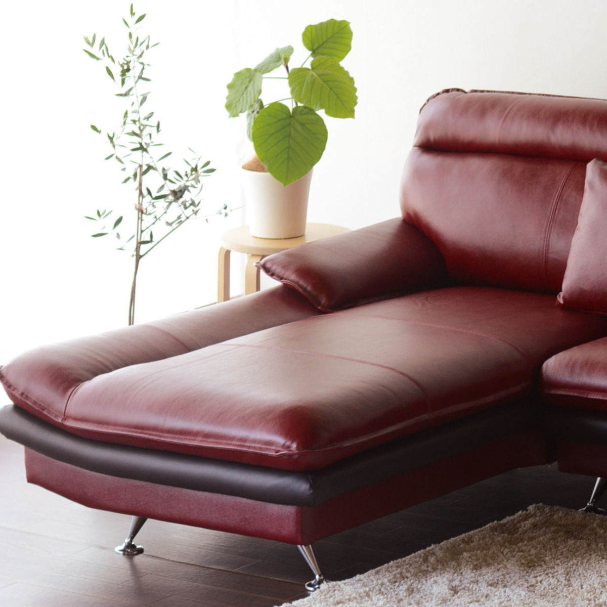 れな】フライミーブラン カウチソファ ワインレッド ファブリック