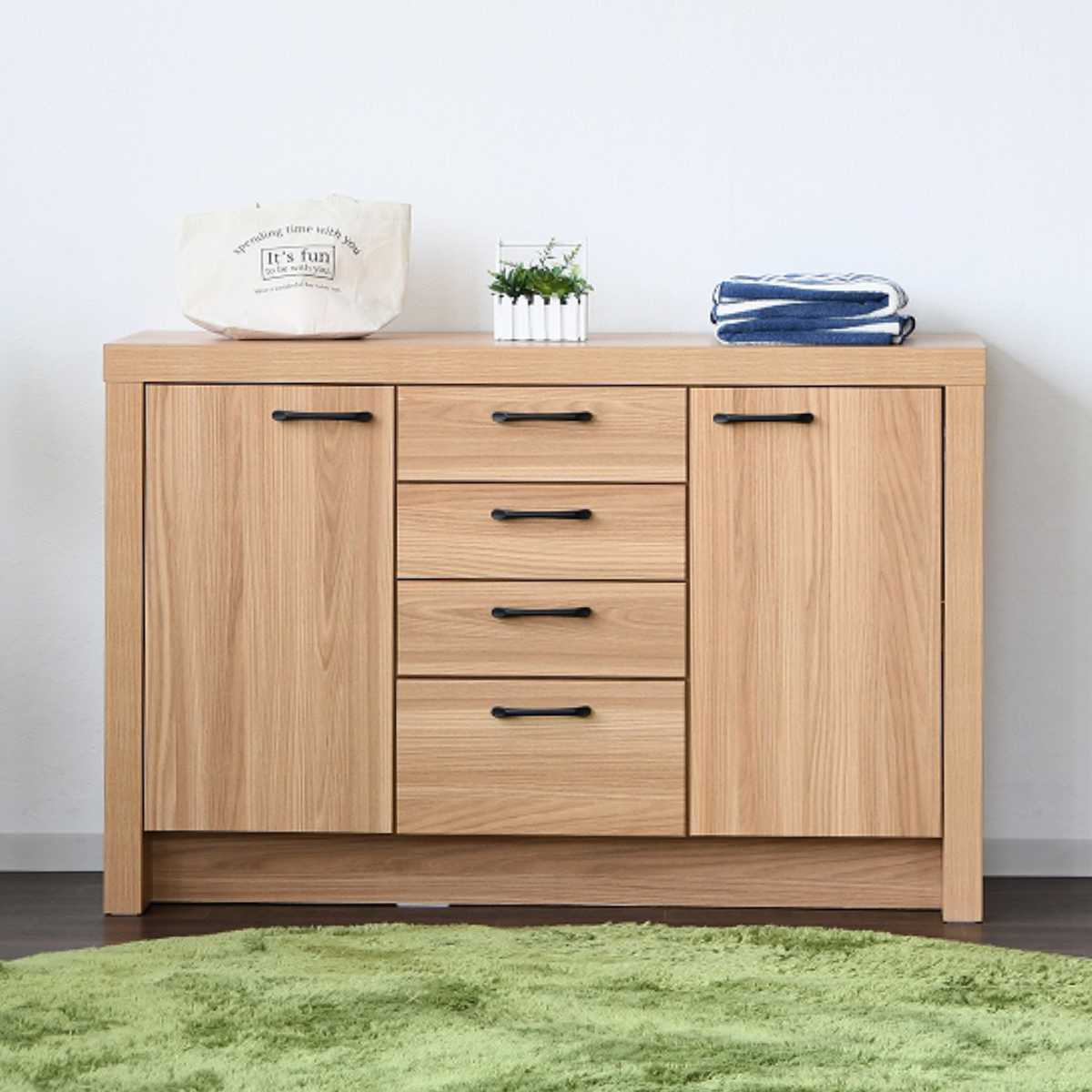 サイドボード オーク柄 ナチュラルデザイン 約幅120cm （ 棚 ラック