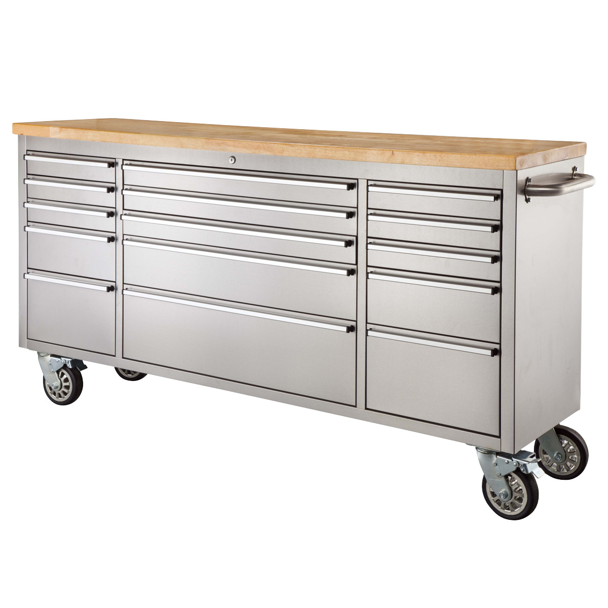 ツールキャビネット 幅199cm ステンレス製 木天板 キャスター付