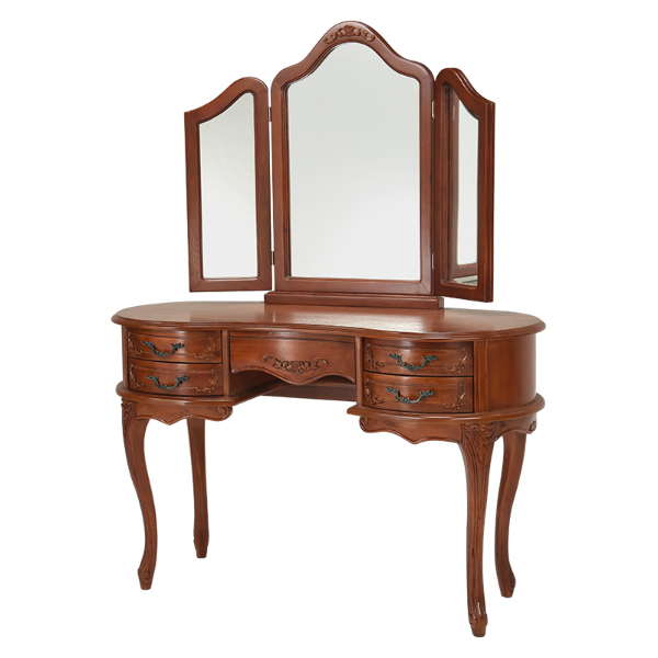 ドレッサー 幅115cm 猫脚 姫系 三面鏡 アンティーク調 メイク台 鏡台