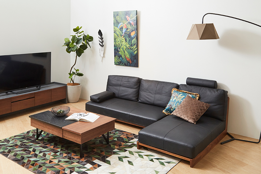 WEBB（ウェッブ）カウチソファ レザー（K705 ブラック） - カウチ