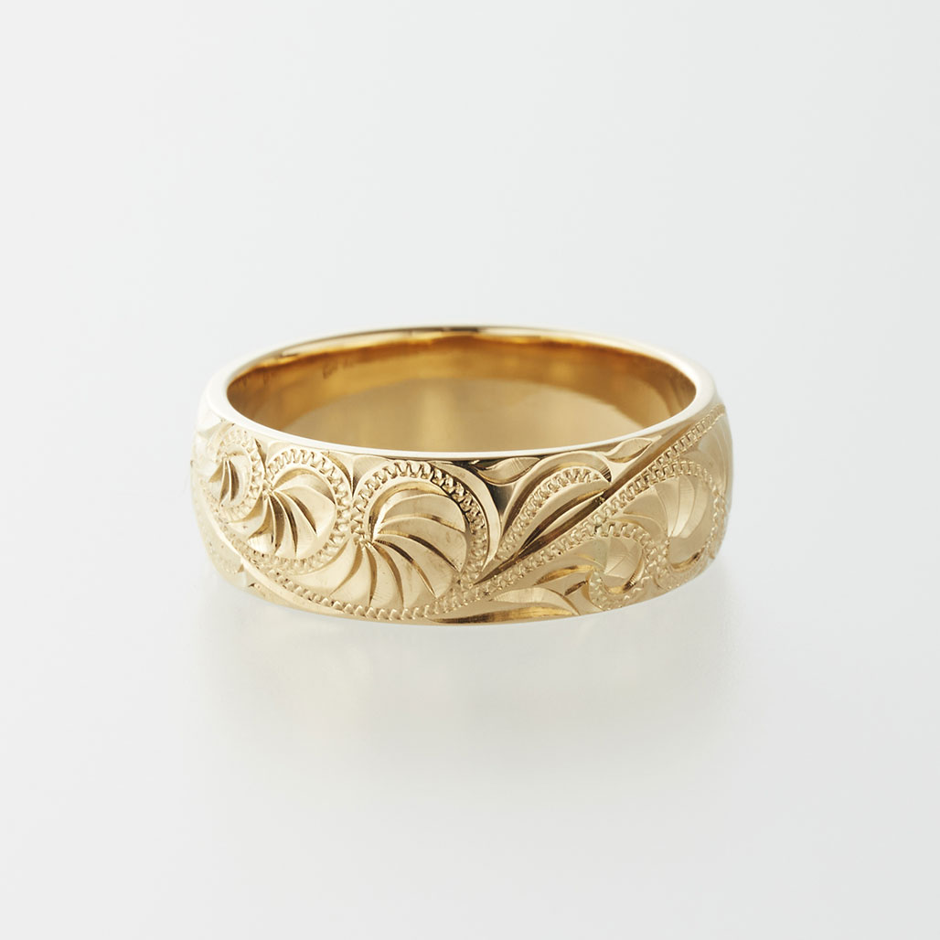 ハワイアンジュエリー〔K18YG〕幅広の渦潮リング/6LTミミロリング