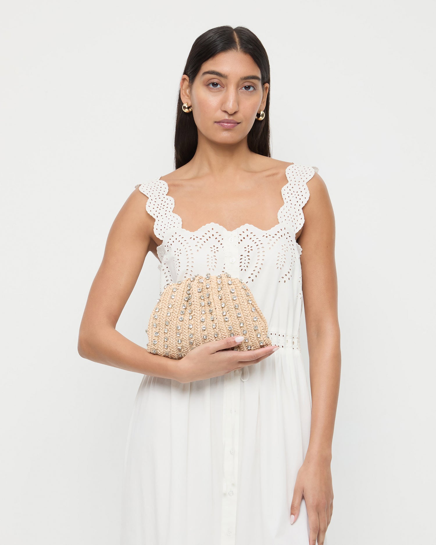Bailey Natural/Crystal Dome Clutch | Clutches | Handbags