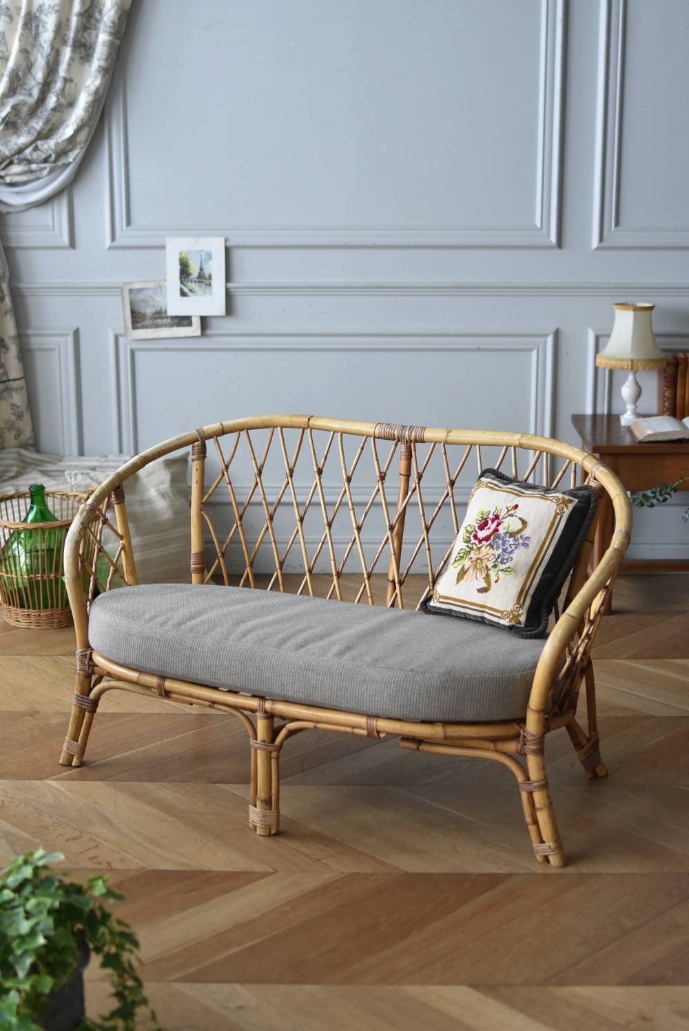 ラタンソファ.2シーター イギリスヴィンテージ家具 バンブーチェア 二