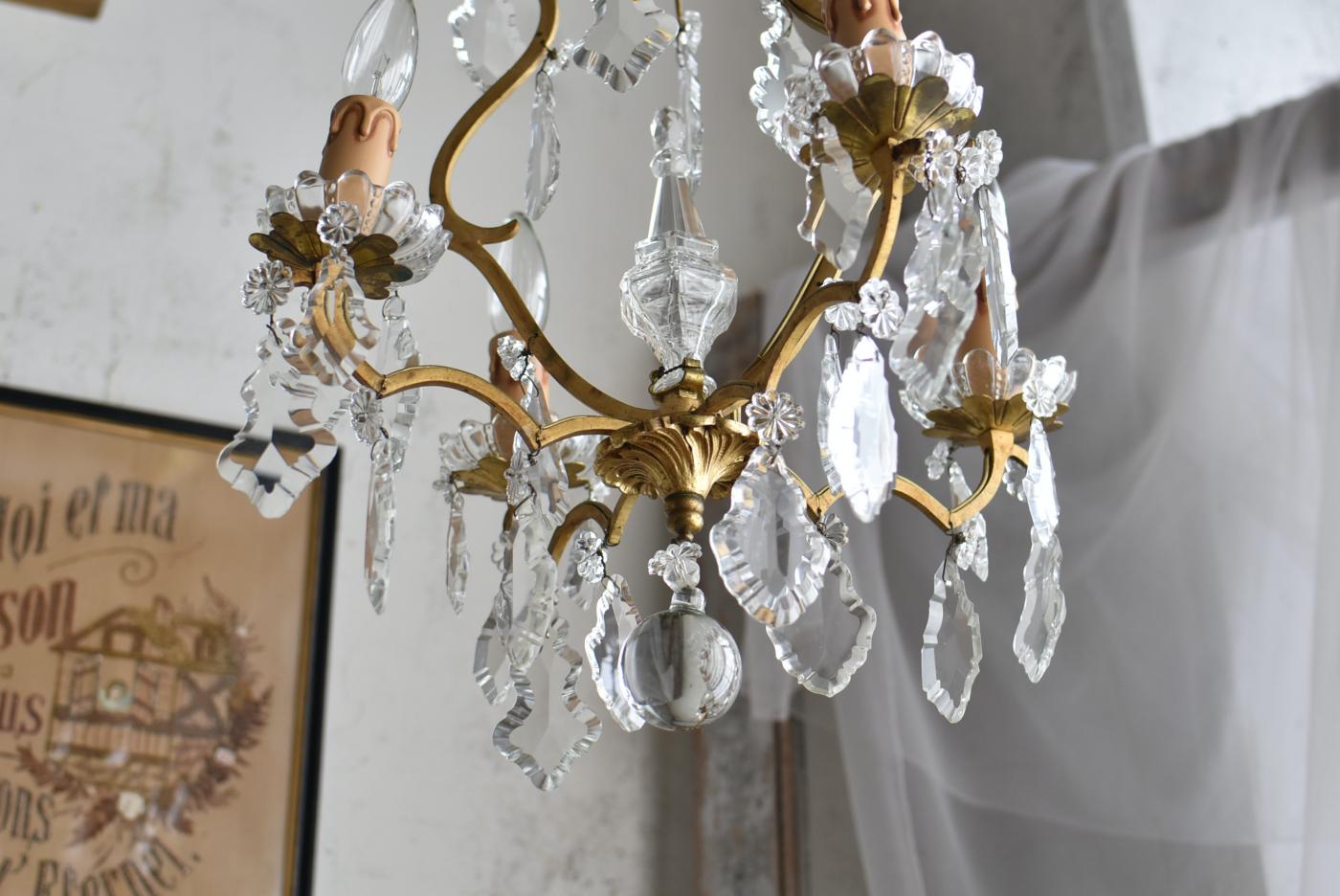 ケージ型4灯シャンデリア.3 フランスシャンデリア アンティークランプ