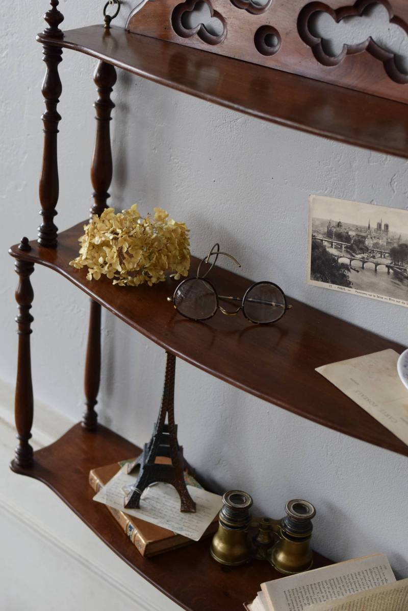 3段ウォールシェルフ.23 フランス ナポレオン3世 アンティーク 飾り棚