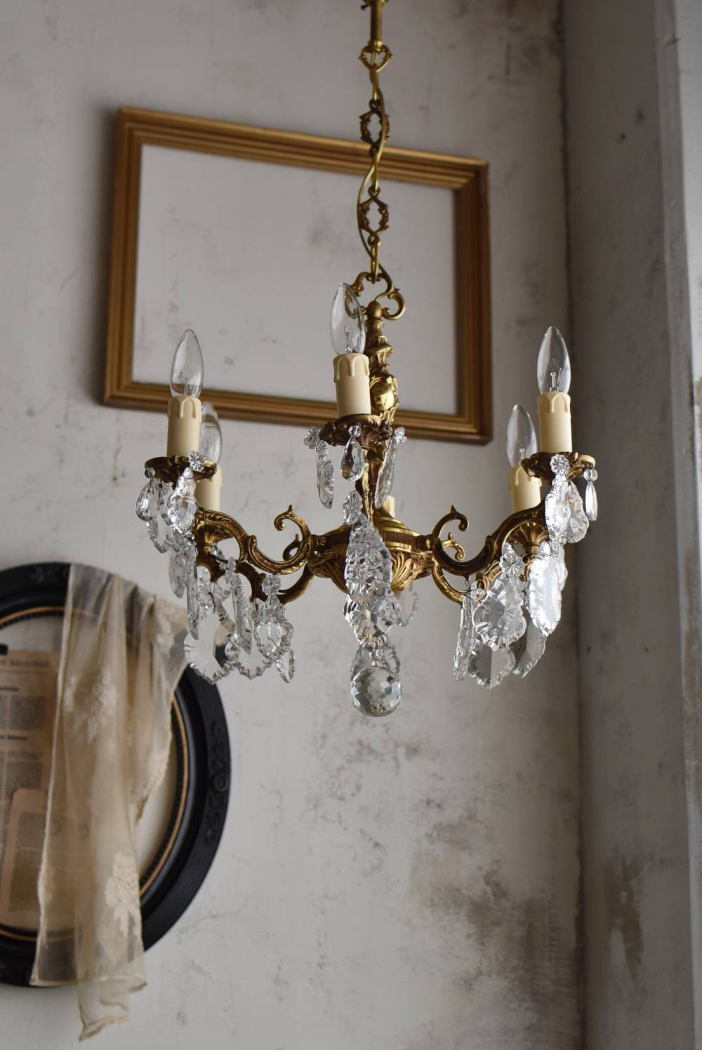 6灯シャンデリア.7 フランスアンティークインテリア 照明 アンティーク