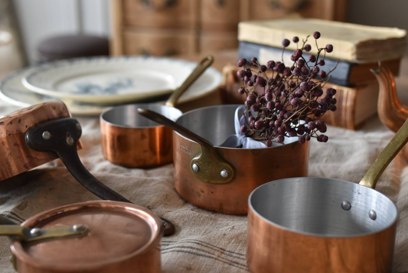 銅鍋5点セット.2 フランスアンティーク雑貨 コッパー フランスキッチン道具