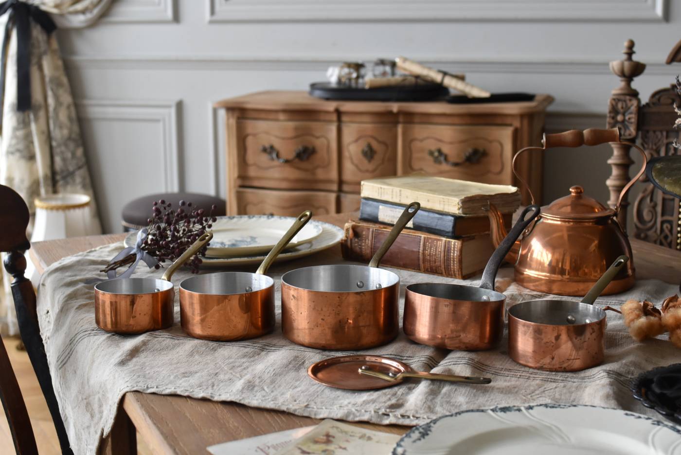 銅鍋5点セット.2 フランスアンティーク雑貨 コッパー フランスキッチン道具