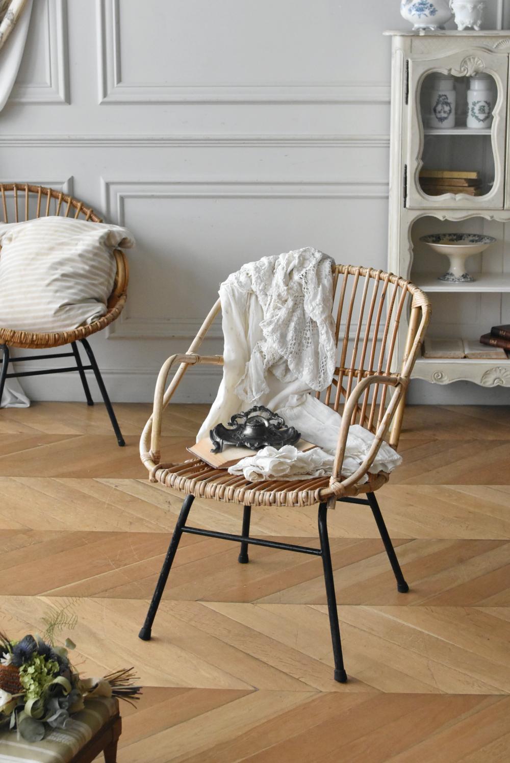 フランスアンティーク家具 ラタンアームチェア.11 フレンチチェア