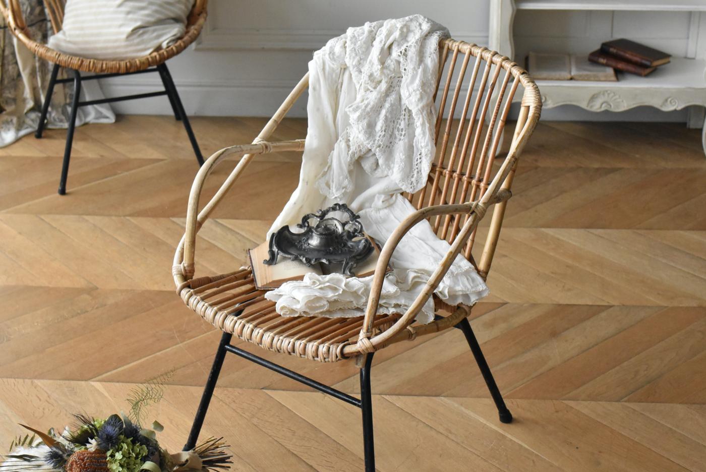 フランスアンティーク家具 ラタンアームチェア.11 フレンチチェア