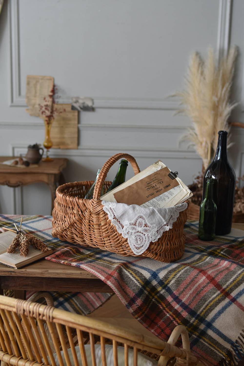 フランスバスケット ヴィンテージ 籐籠 ナチュラル