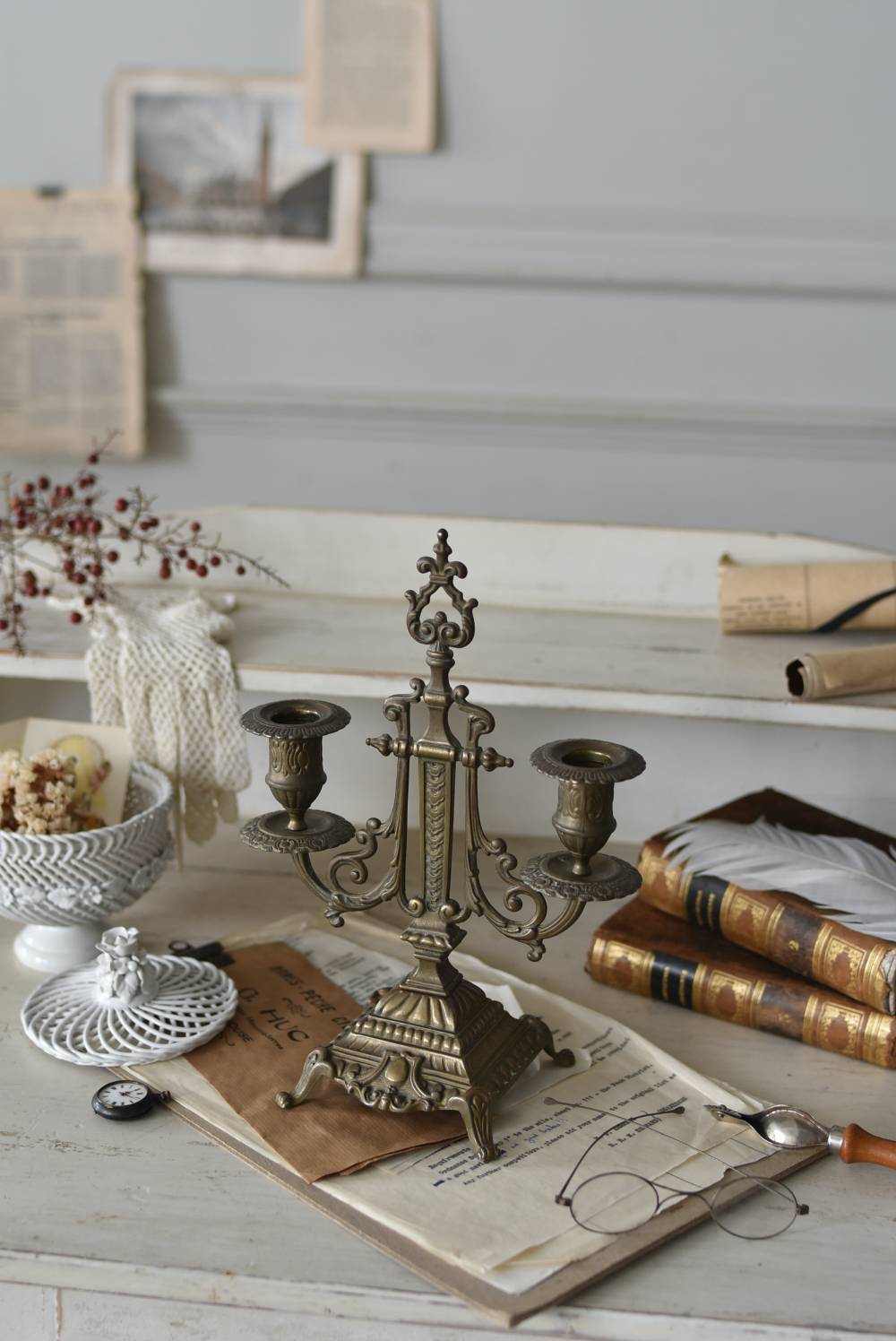 2灯キャンドルスタンド.4 イタリア アンティーク ディスプレイ雑貨