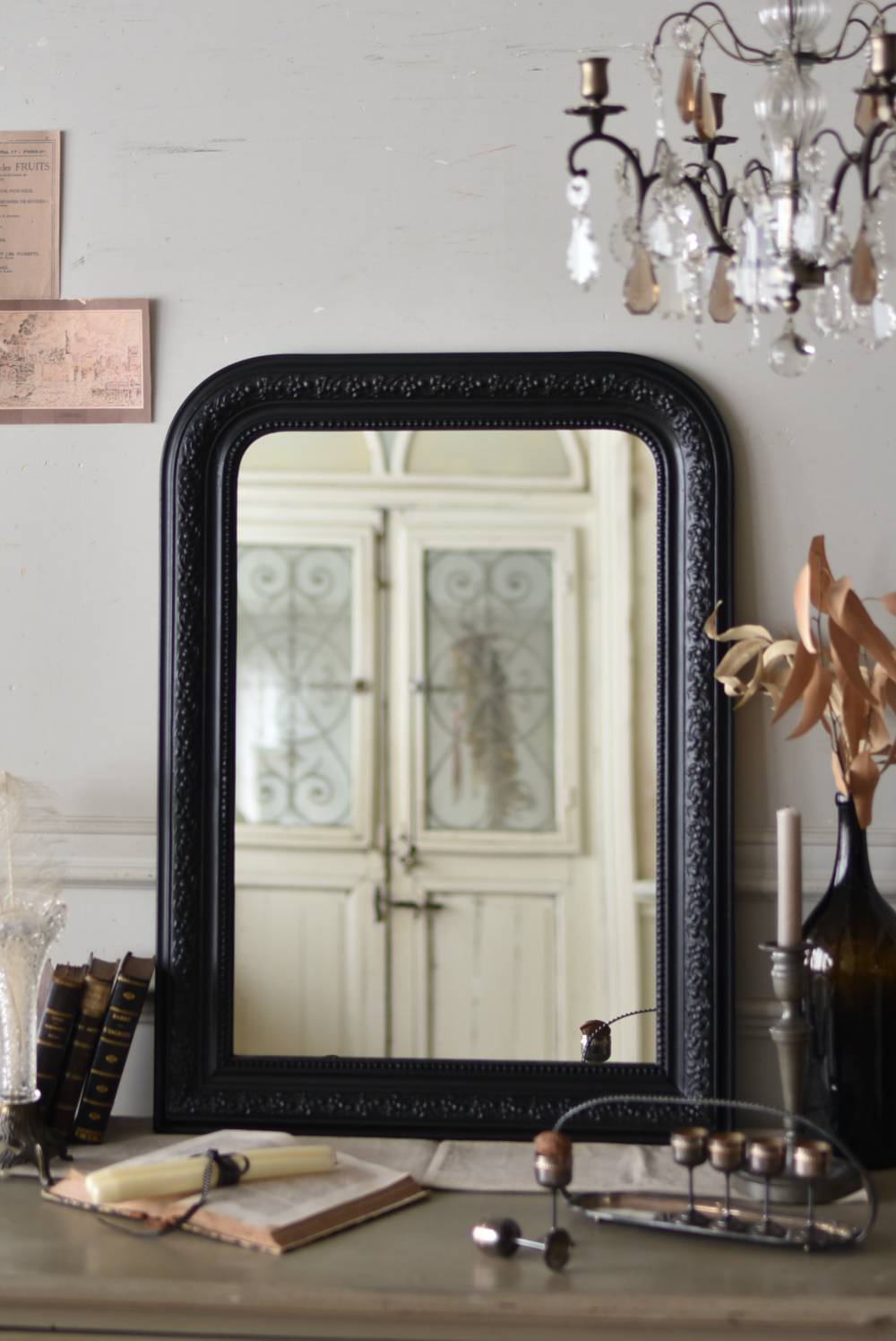フレンチミラー.Black13 フランスアンティーク雑貨 鏡 壁面ディスプレイ
