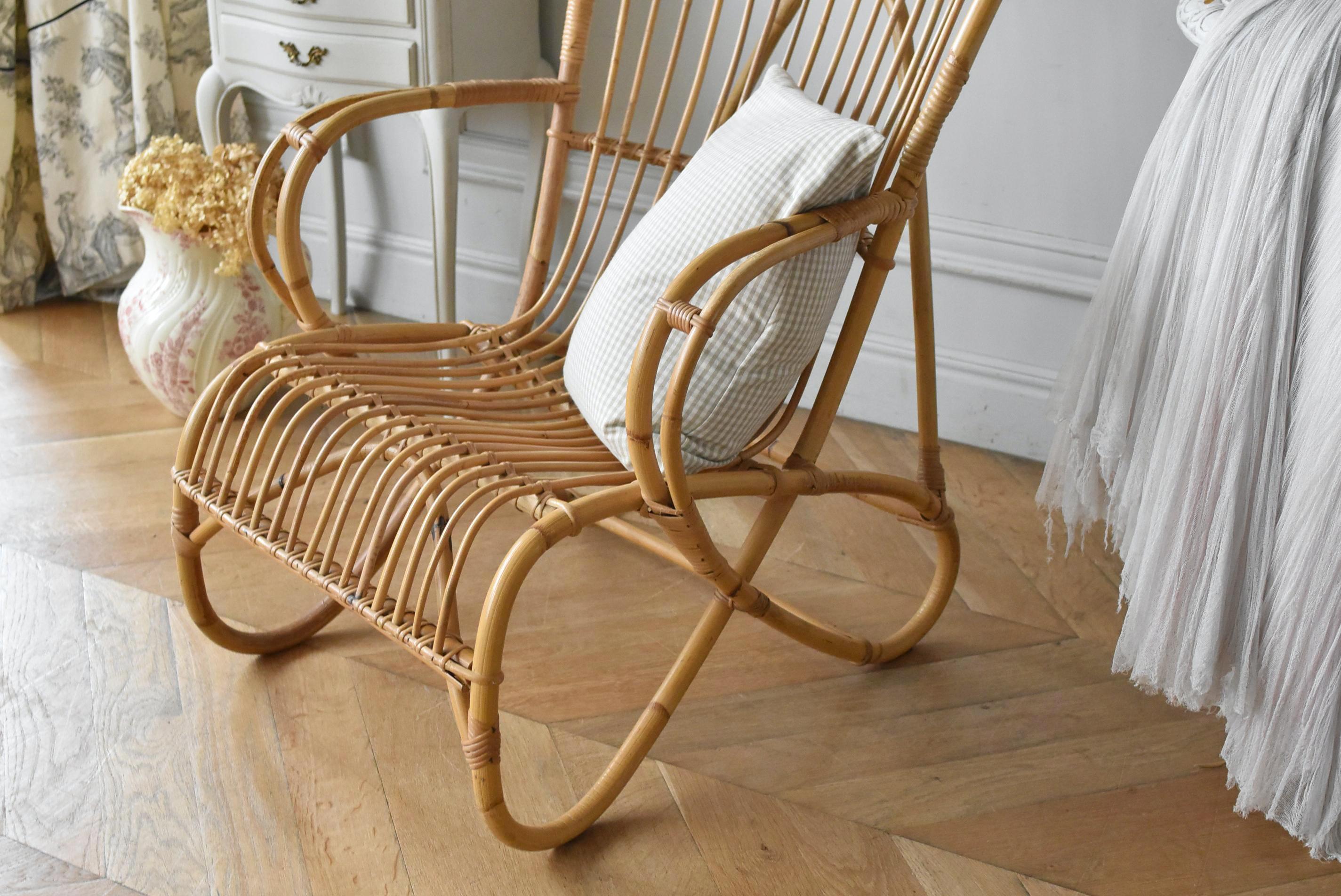 フランスアンティーク家具 ラタンハイバックチェア フレンチチェア