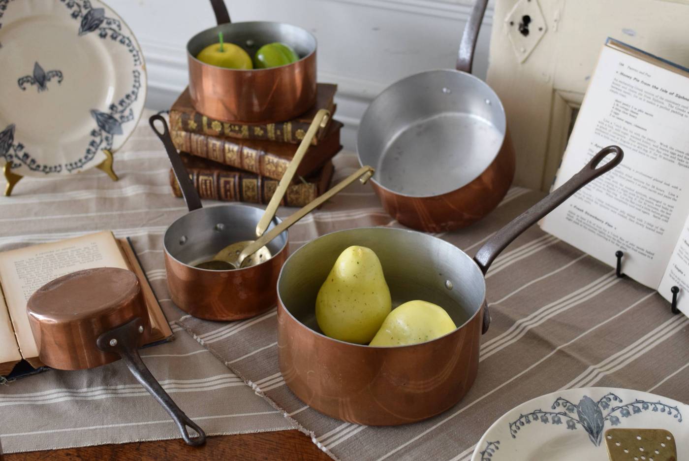 銅鍋5点セット フランスヴィンテージ雑貨 ショップディスプレイ 什器