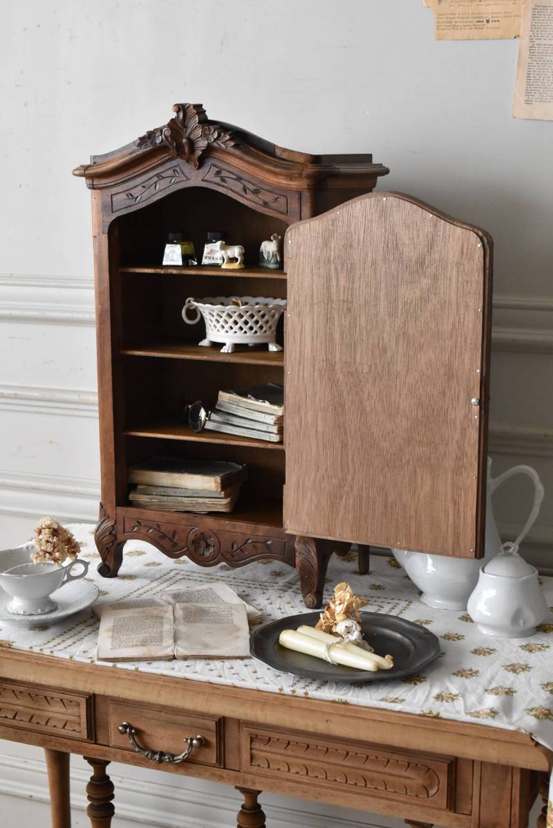 ミラー付きスモールキャビネット フランスアンティーク小型家具 卓上