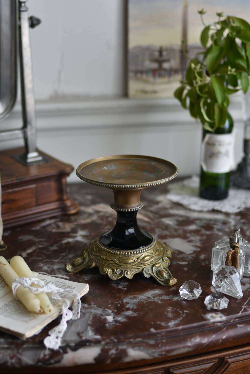 ディスプレイスタンド.真鍮×ガラス フランスアンティーク雑貨 台座