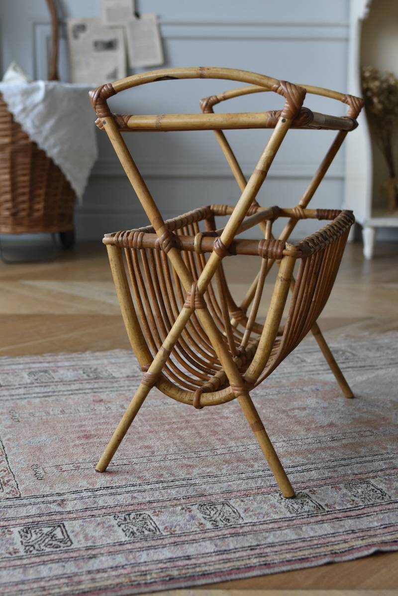 フランスヴィンテージ家具 マガジンラック.ラタン ナチュラルインテリア