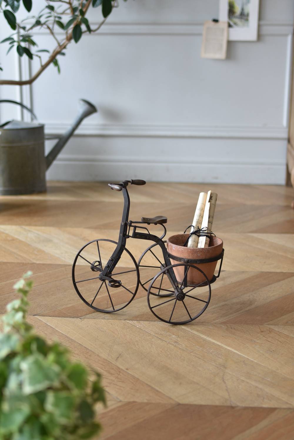 アイアンプランタースタンド.三輪車 フランスヴィンテージ庭具 植木鉢