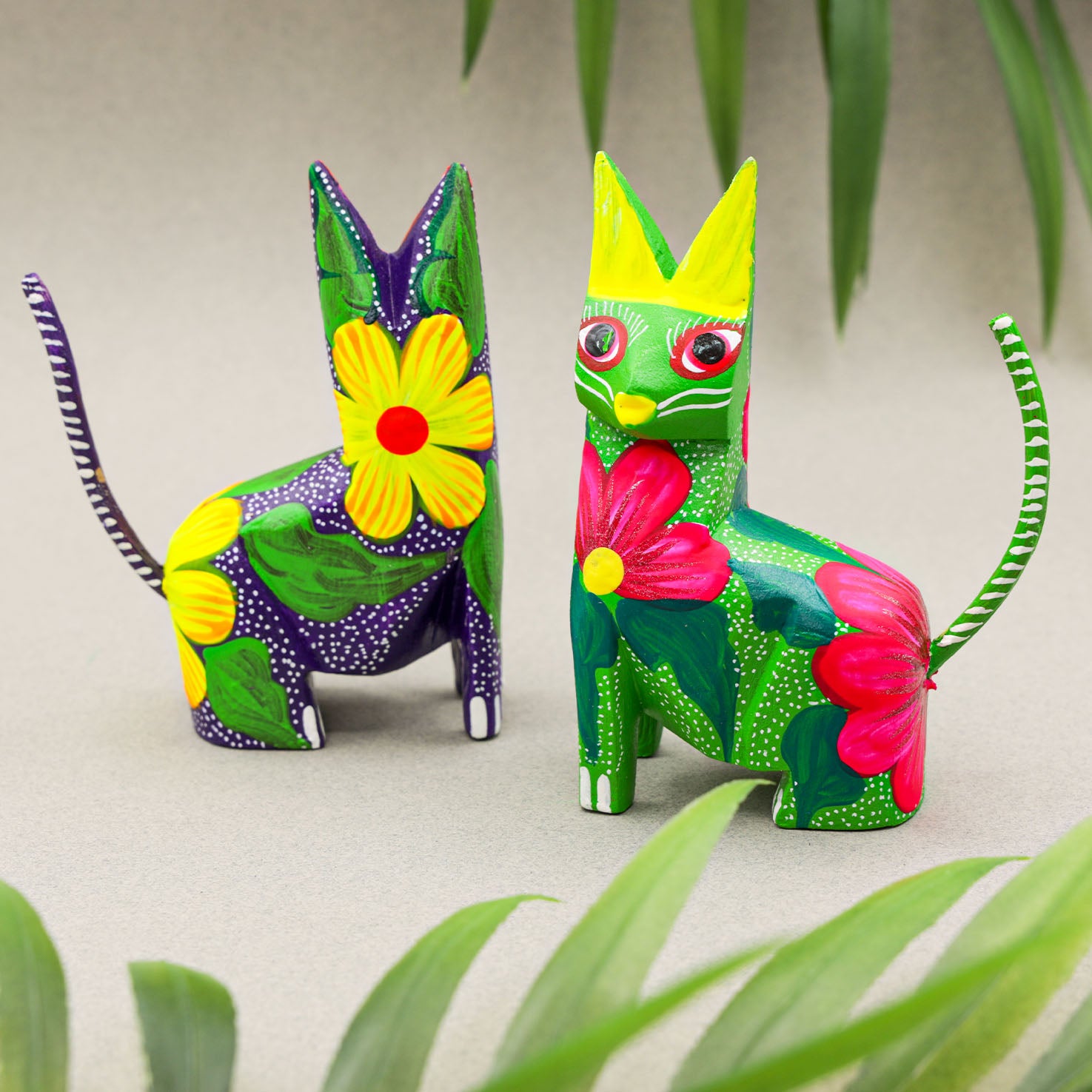 Hand Painted Sitting Cat Wooden Figurine | Lolo Mexican Mercadito