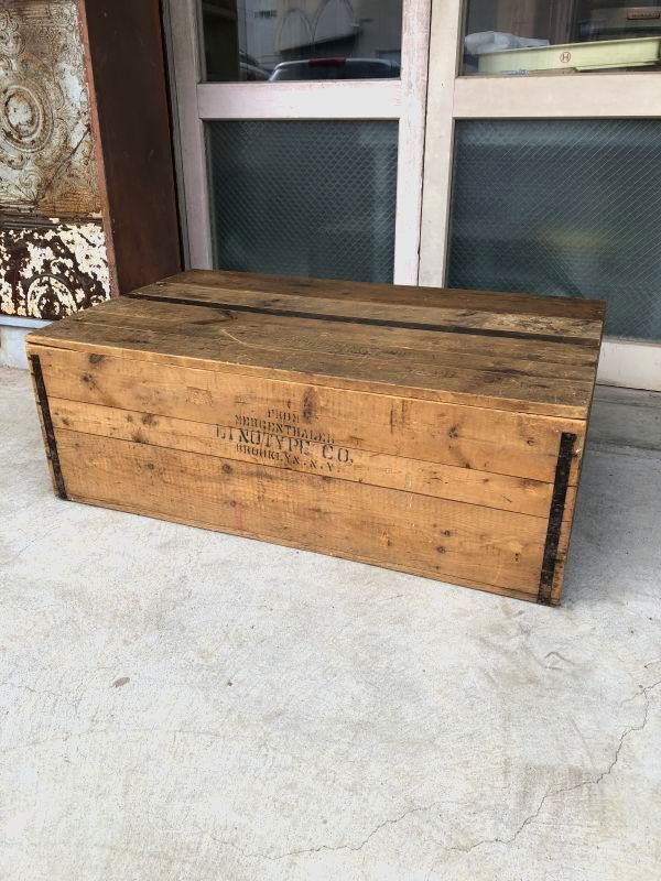 超超大型 ウッドボックス ステンシル シャビーシック 蓋付き 木箱