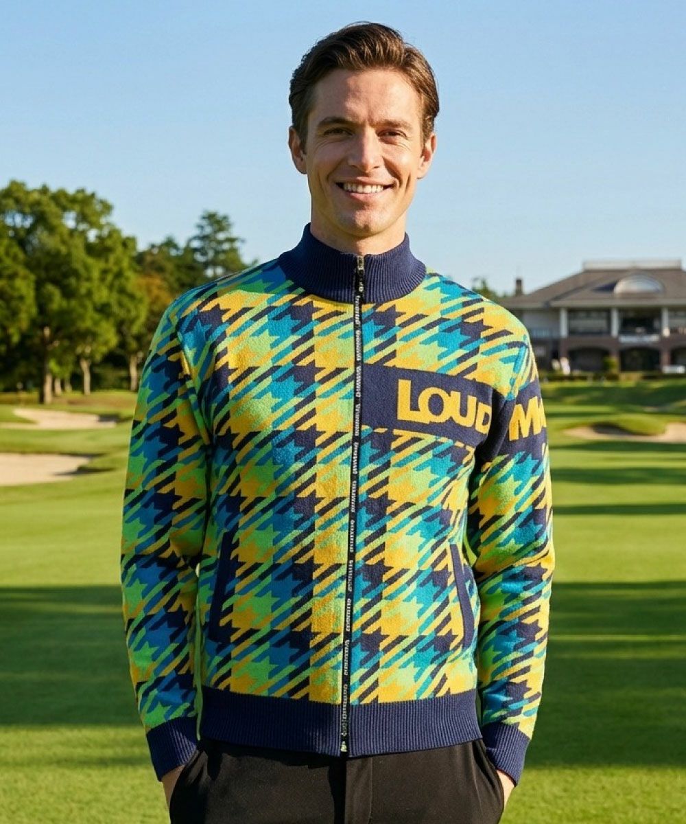 メンズ 裏蓄熱軽量ニットジャケット 千鳥柄 オレンジ | LOUDMOUTH JAPAN