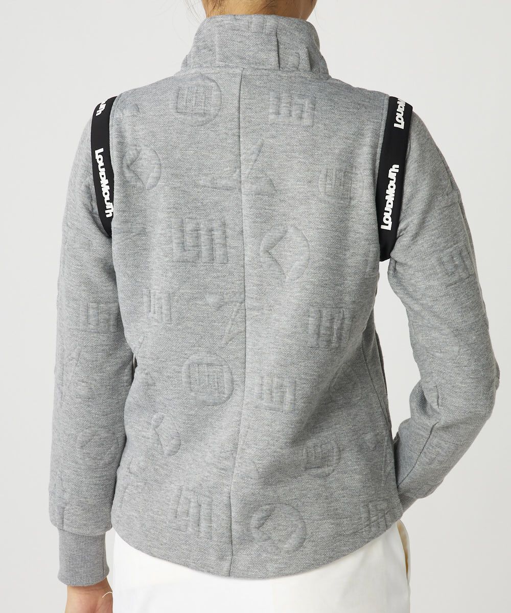 レディース 2wayエンボス袋ジャガードブルゾン ミックスグレー / 袖