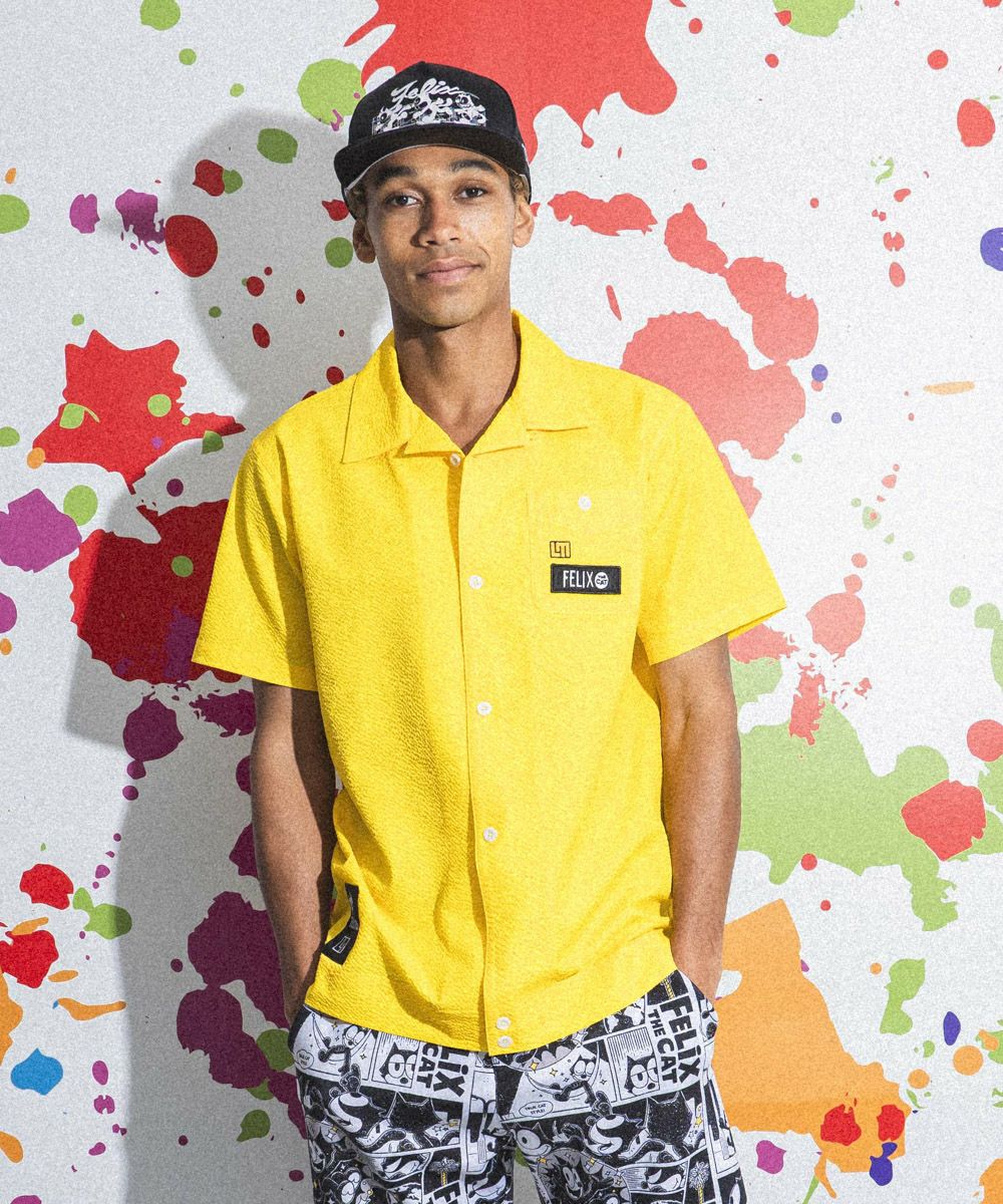 LOUDMOUTH×FELIX メンズ ニットサッカー 開襟シャツ イエロー