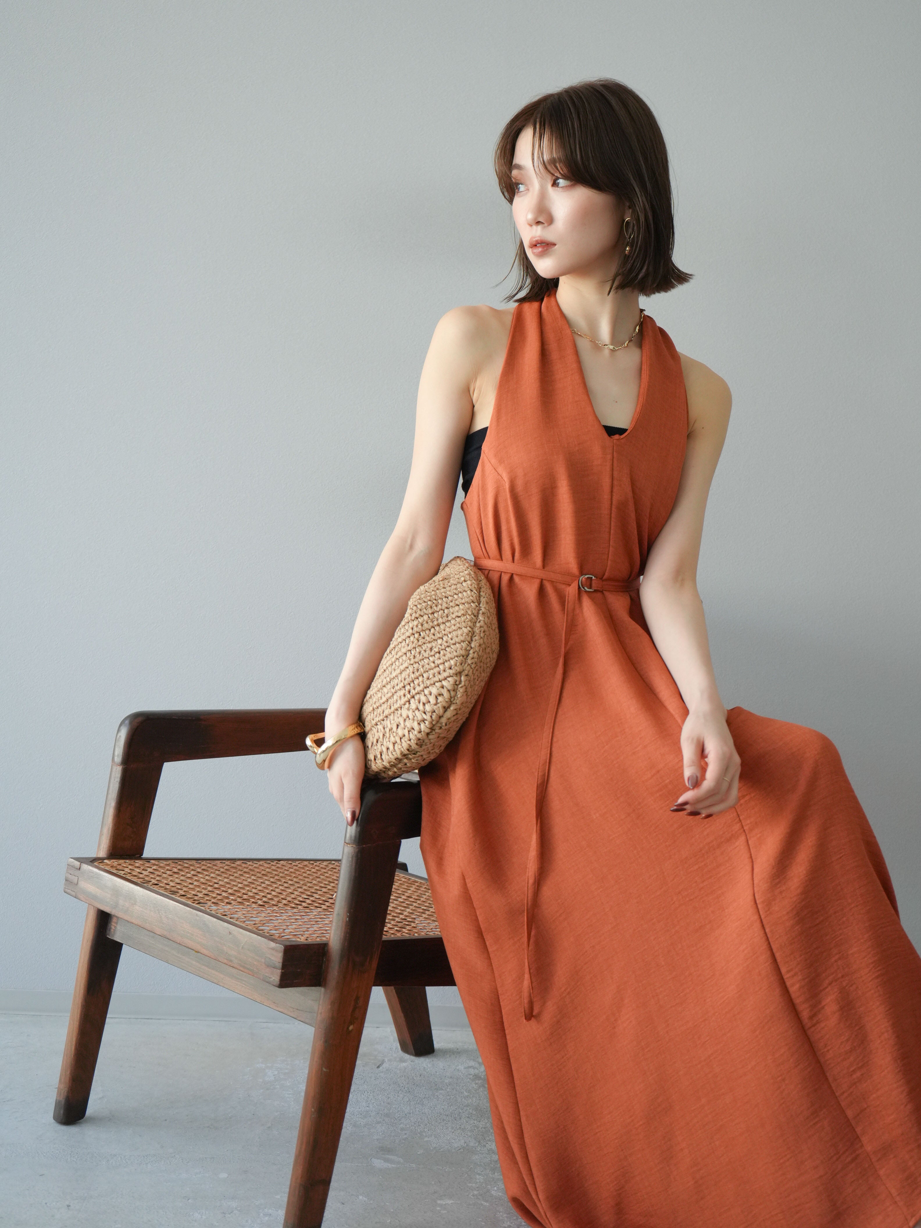 予約]ループデザインムラ染めワンピース/オレンジ – Lumier