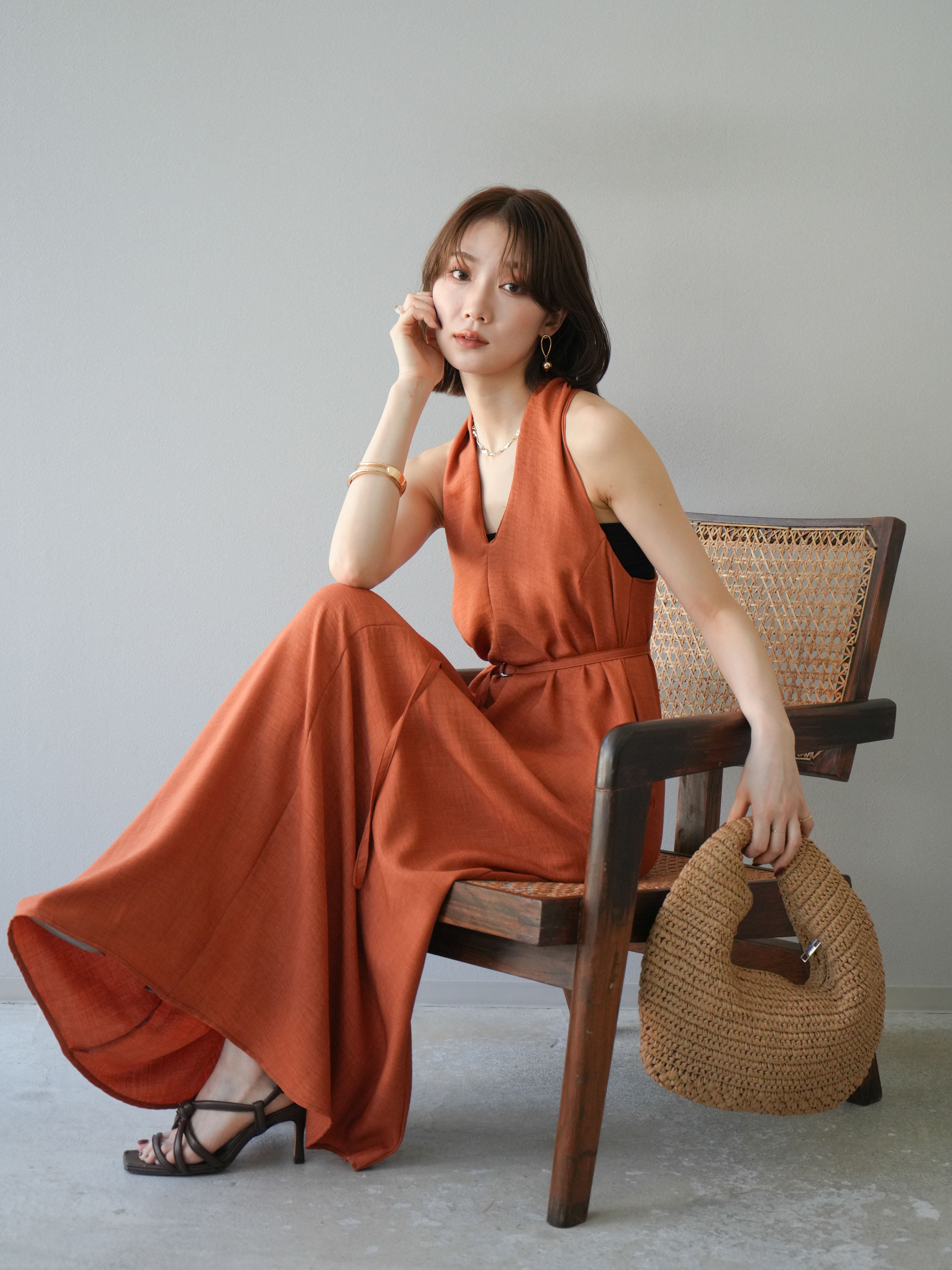 予約]ループデザインムラ染めワンピース/オレンジ – Lumier