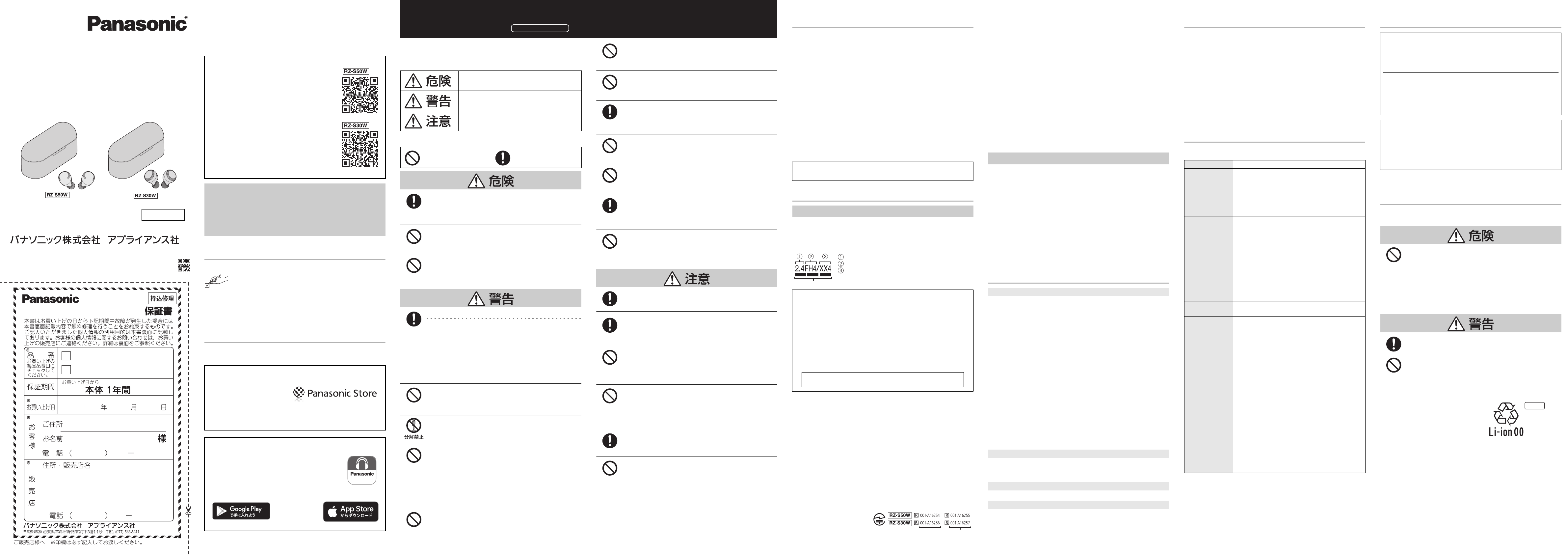 説明書 パナソニック RZ-S50W ヘッドフォン