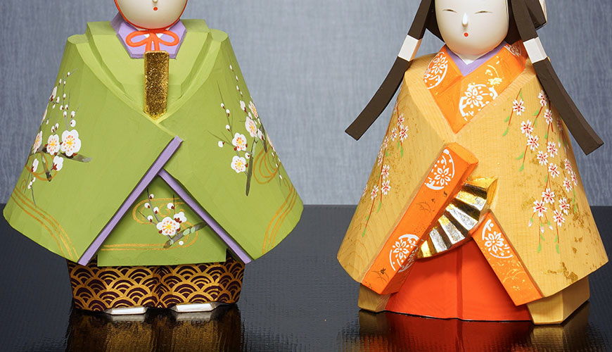 万葉堂 木彫りの雛人形 吉岡一泰作 【木彫雛】梅と桜