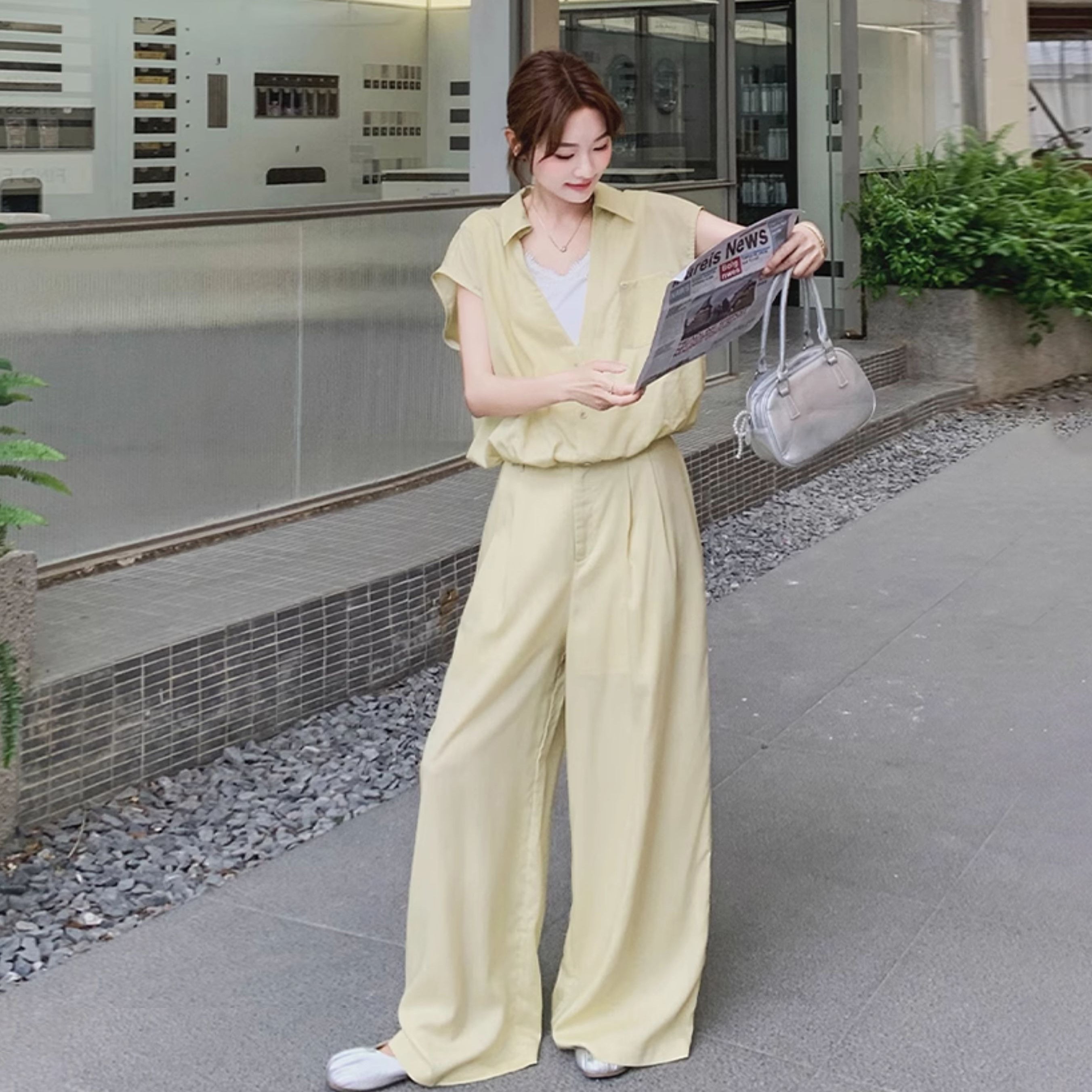 2点セット！【セットアップ】カジュアル気質 ネイビーシャツ×ワイド