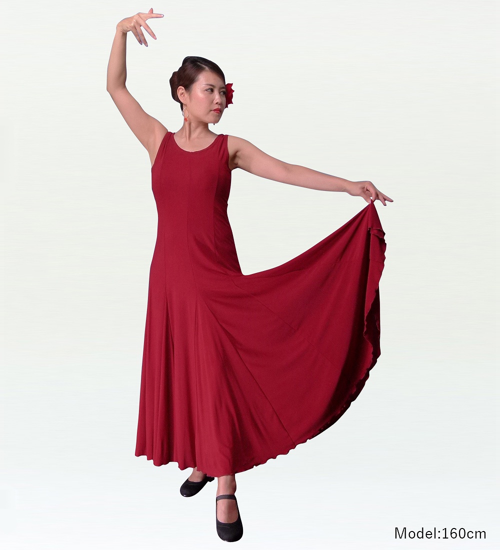 フラメンコ 無地 ワンピース ワイン 1177b | □フラメンコ総合