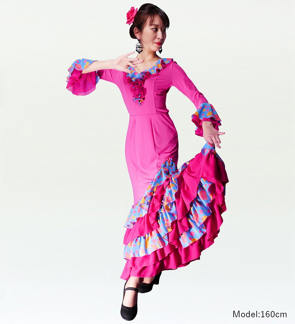 フラメンコ ローズ フリル セットアップ ピンク×ブルー 2348pibl