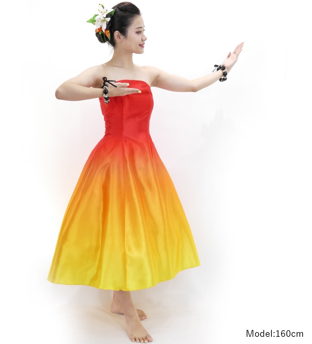 ミディ丈】 フラドレス ダークオレンジ ×イエロー J2709dorye | hula