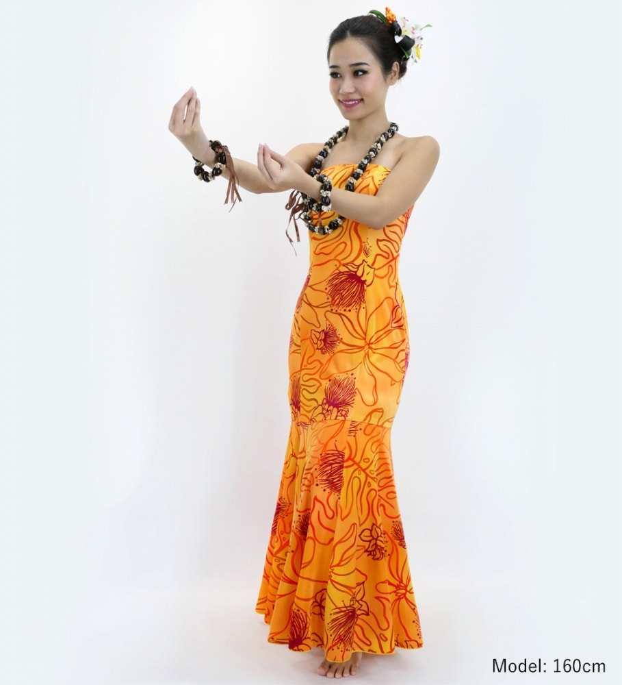 ロング丈】フラドレス レフア オレンジ J2875or | hula ラグジュアリー
