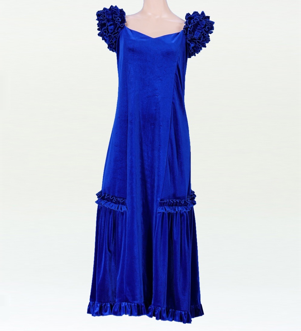 フラダンス ムームー ドレス ベルベット ブルーLLLサイズ 1078blLLL