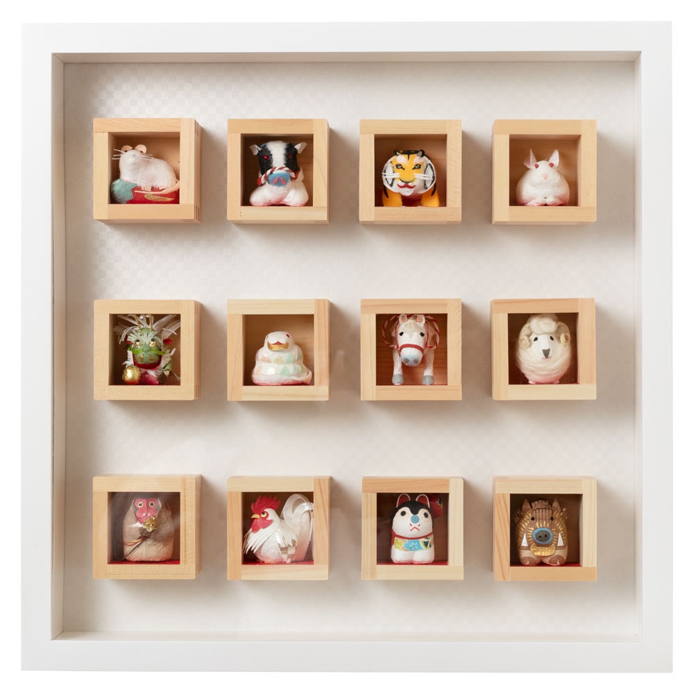 めでたや 額飾り 十二支 正月飾り 干支の歳ますを揃えた縁起飾り 置き