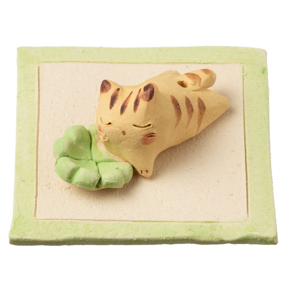 四葉と猫 香立 (K4634) 瀬戸焼のお香立て 愛知県の工芸品 Incense