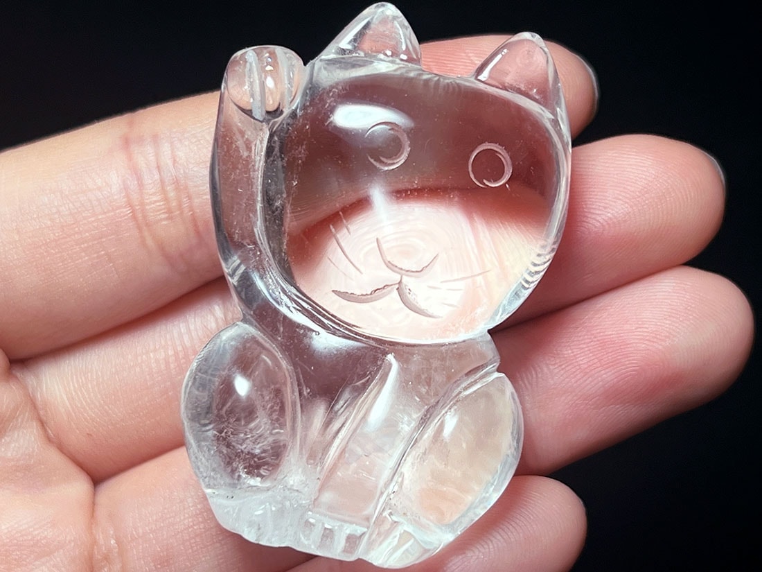 水晶 招き猫 彫刻