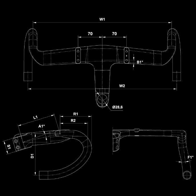 ブラックインク 一体型エアロバーステム AB-2 幅360mm | ロードバイク