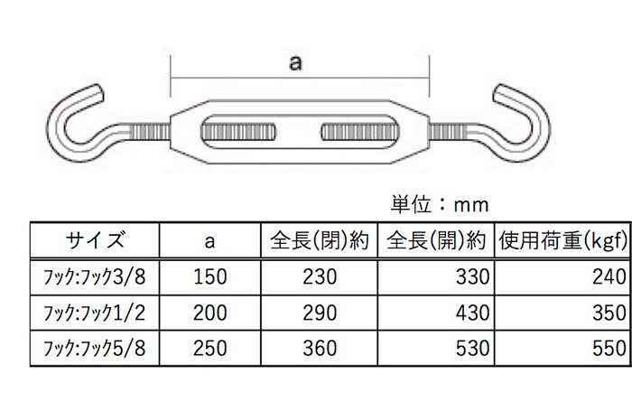 ターンバックル ドブ フック:フック3/8 ［5個］ターンバックル |ネジ