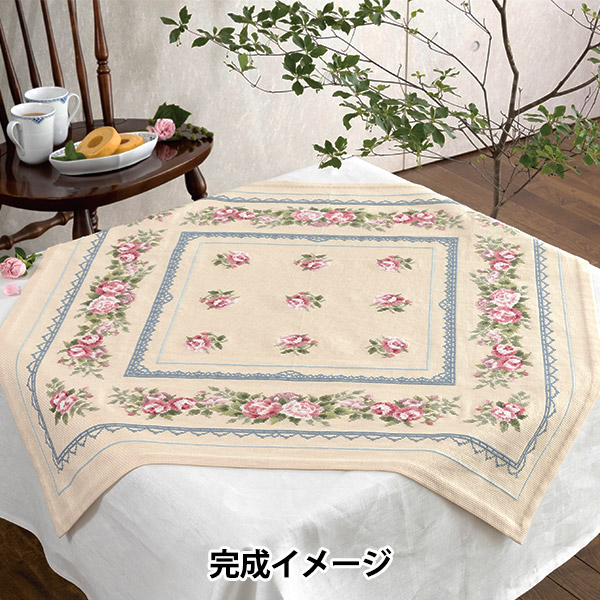 刺しゅうキット 『オノエ・メグミ ピンクローズのテーブルクロス 1205
